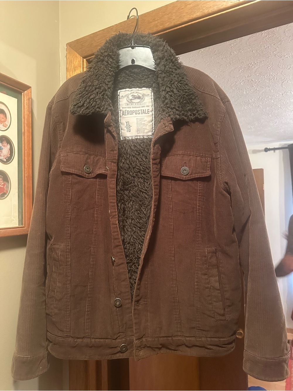 Aeropostale Men's Brown Corduroy Sherpa Jacket